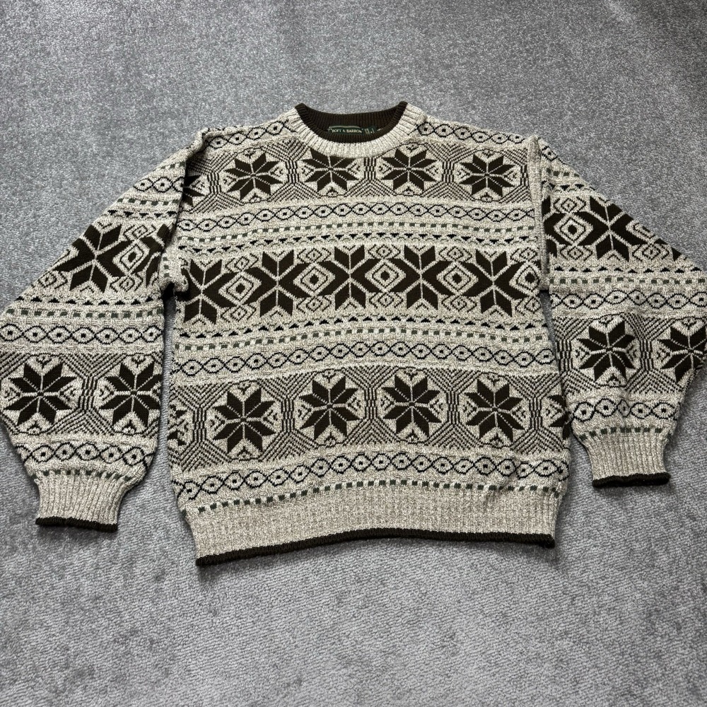 Vintage 80's Nordic Snowflake Sweater Dolman Batwing Oversized Christmas M